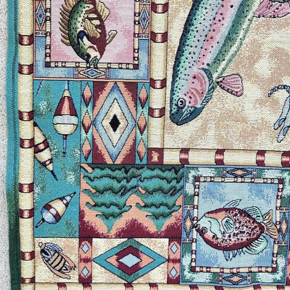 Rare Siddhia Hutchinson Fish Hanging Wall Tapestry Trout Fisherman Cottage Flag